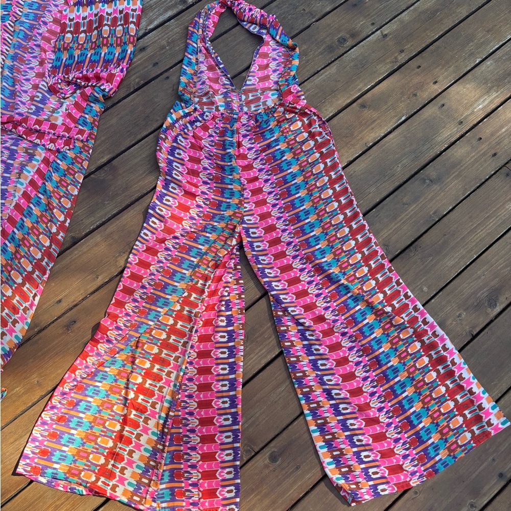 Vintage Multicolor Halter Jumpsuit with Wide Legs - Picture 9 of 15